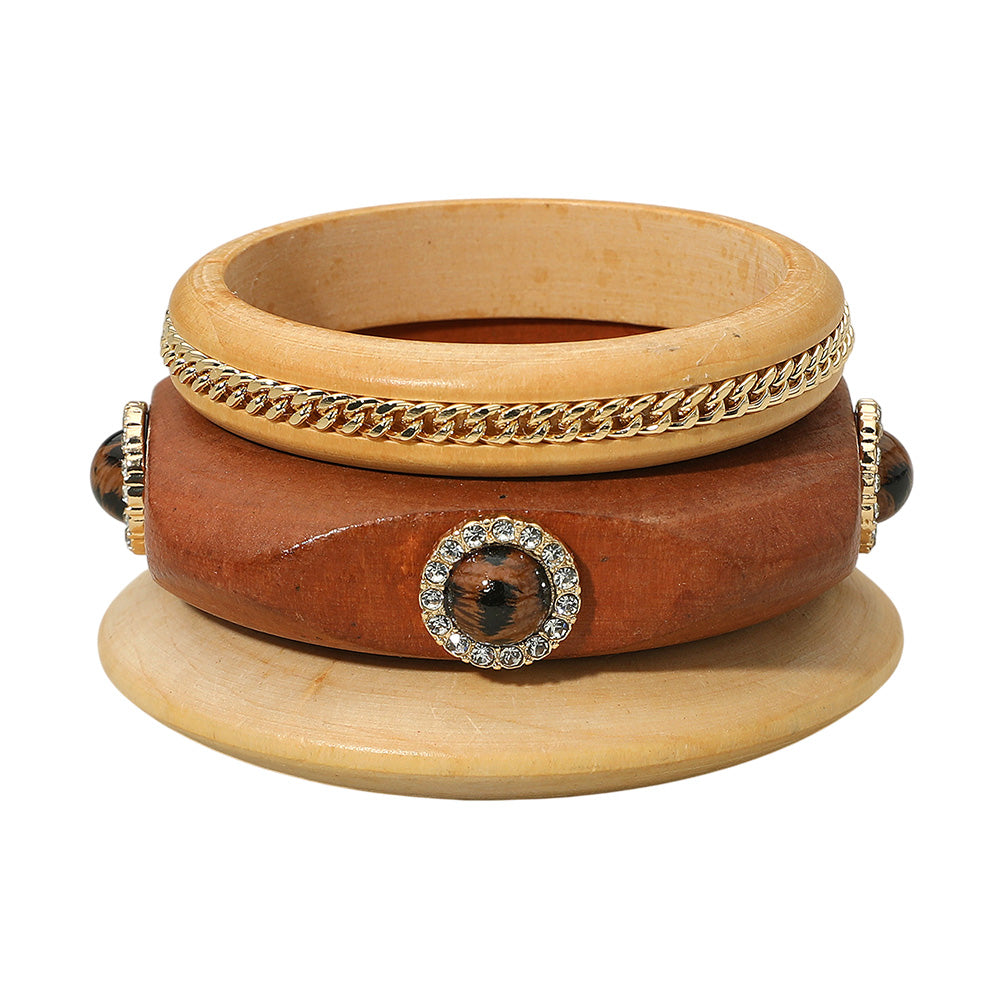 WOODEN LEOPARD BANGLE STACK