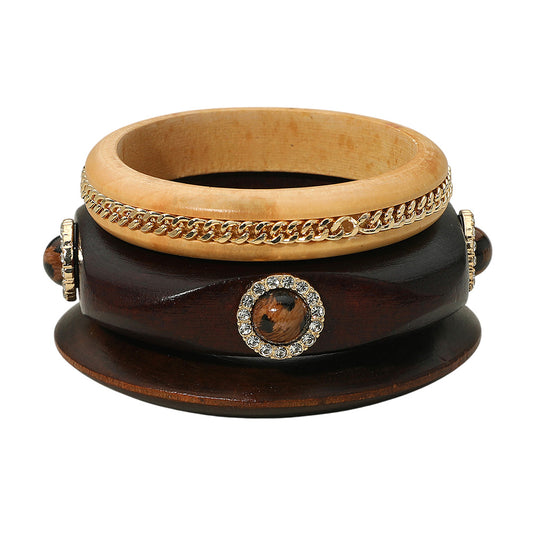 WOODEN LEOPARD BANGLE STACK