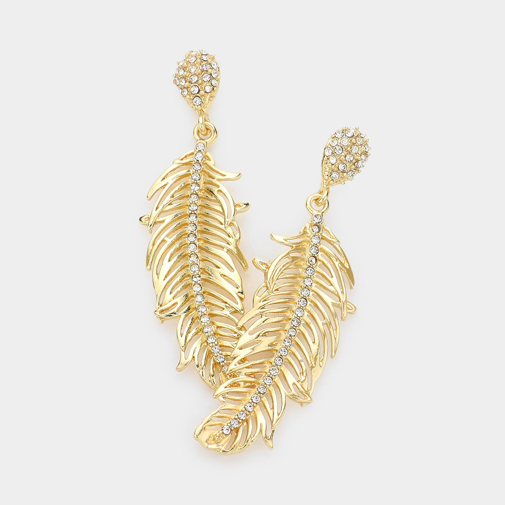 TAWNY CRYSTAL FEATHER EARRINGS